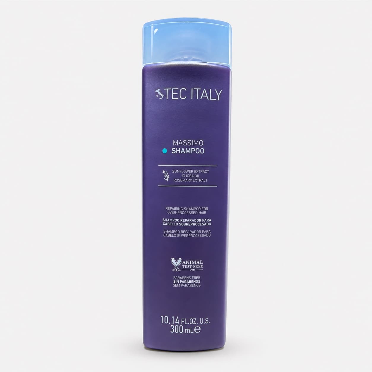 Botella morada de Tec Italy Massimo Shampoo 300 ml