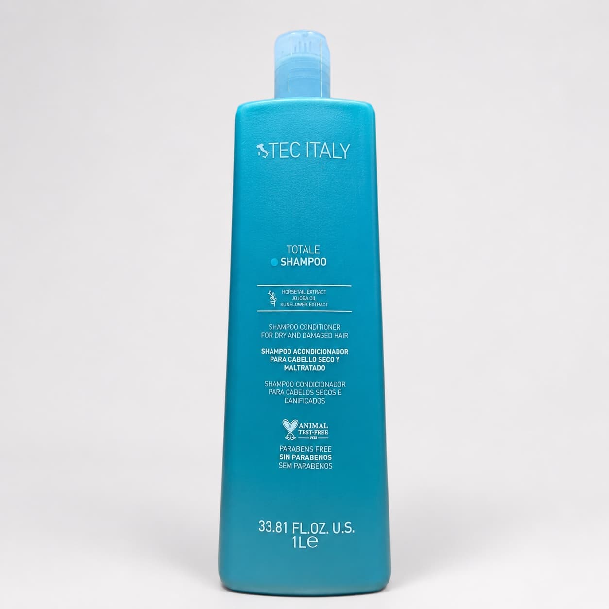 Botella turquesa de Tec Italy Totale Shampoo de 1 litro